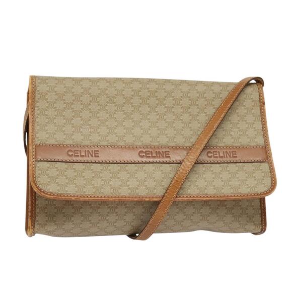 CELINE Macadam Canvas Shoulder Bag Pvc Beige Gold - Picture 1 of 12